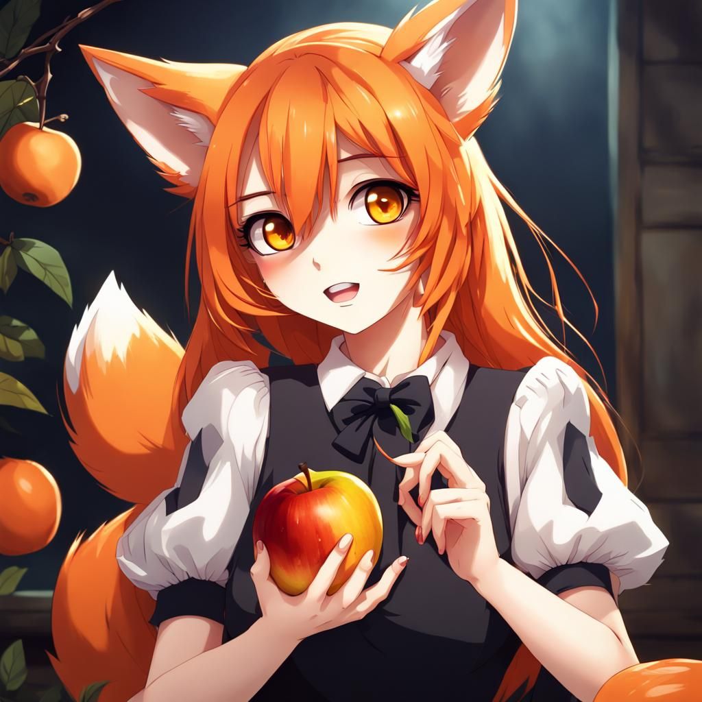 Anime Fox Girl Eating Apple in MAPPA Style