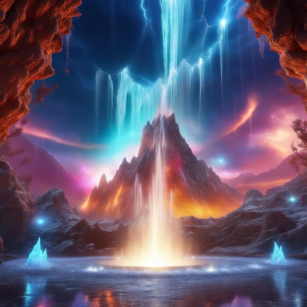 Galaxy Fountain of Magic Power in Crystal Rain