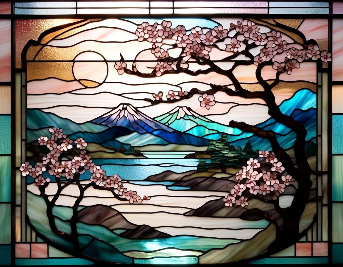 Japanese-Inspired Stained Glass with Cherry Blossoms