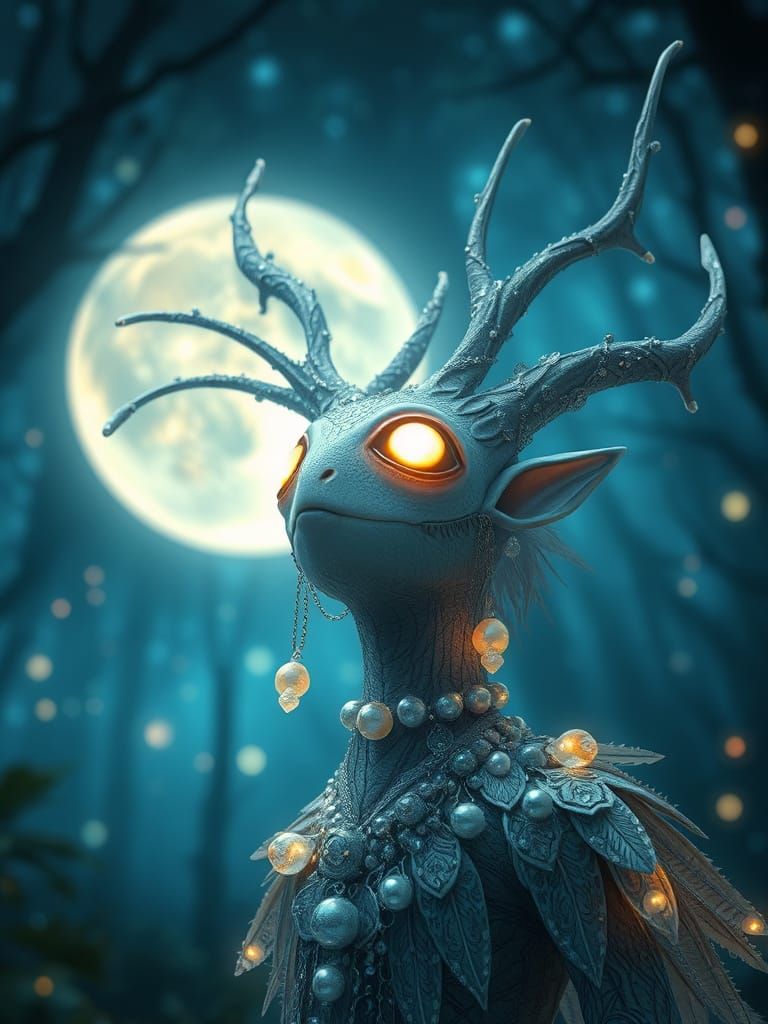 Ethereal Creature in Magical Night Forest