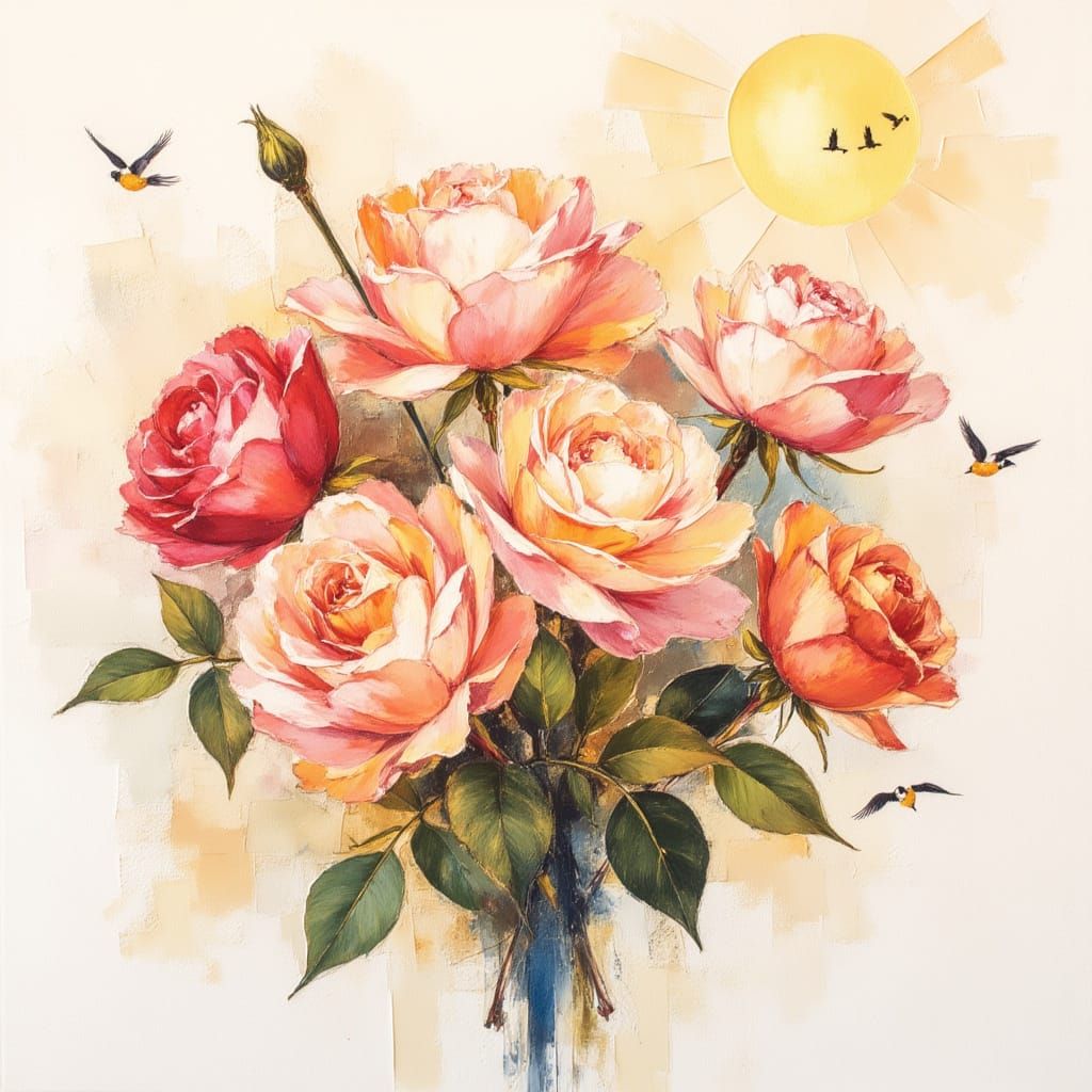 Impressionist Roses with Abstract Touches and Warm Gradients