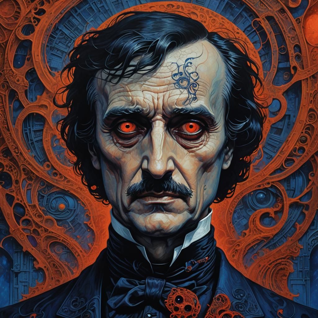 Surreal Edgar Allan Poe Portrait in Dark Mystical Style
