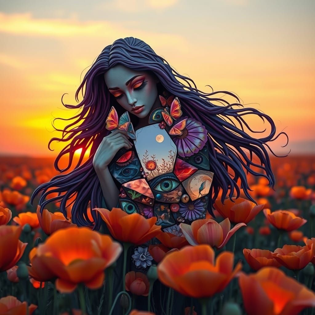 Surreal Sculpture of a Woman Emerging from a Vibrant Field o...