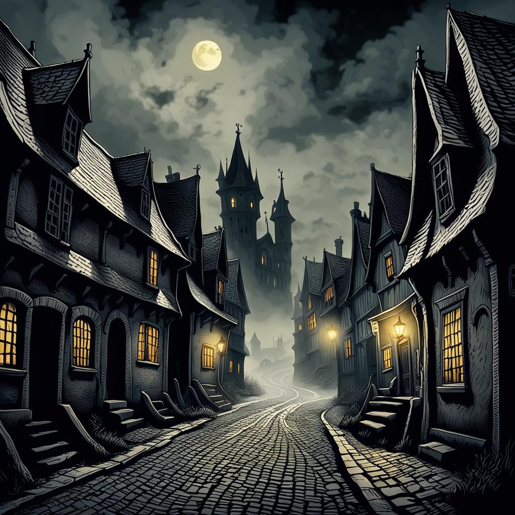 Eerie Ghosts Wander a Dark Fantasy Village