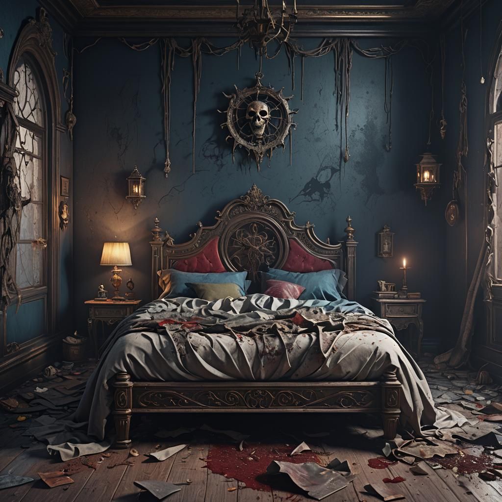 Eerie Empty Bed in Detailed Matte Painting