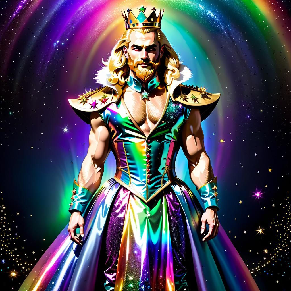 The king in his rainbow dress