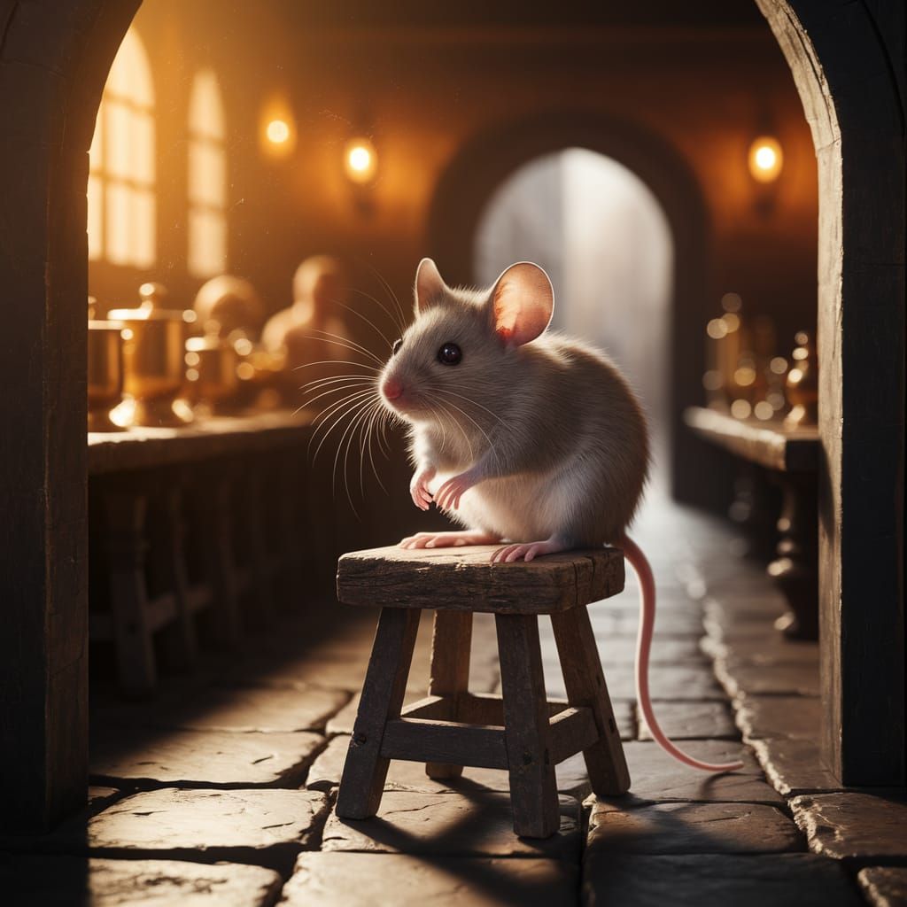 Aged Mouse in Cozy Tavern, Expressive Color Style