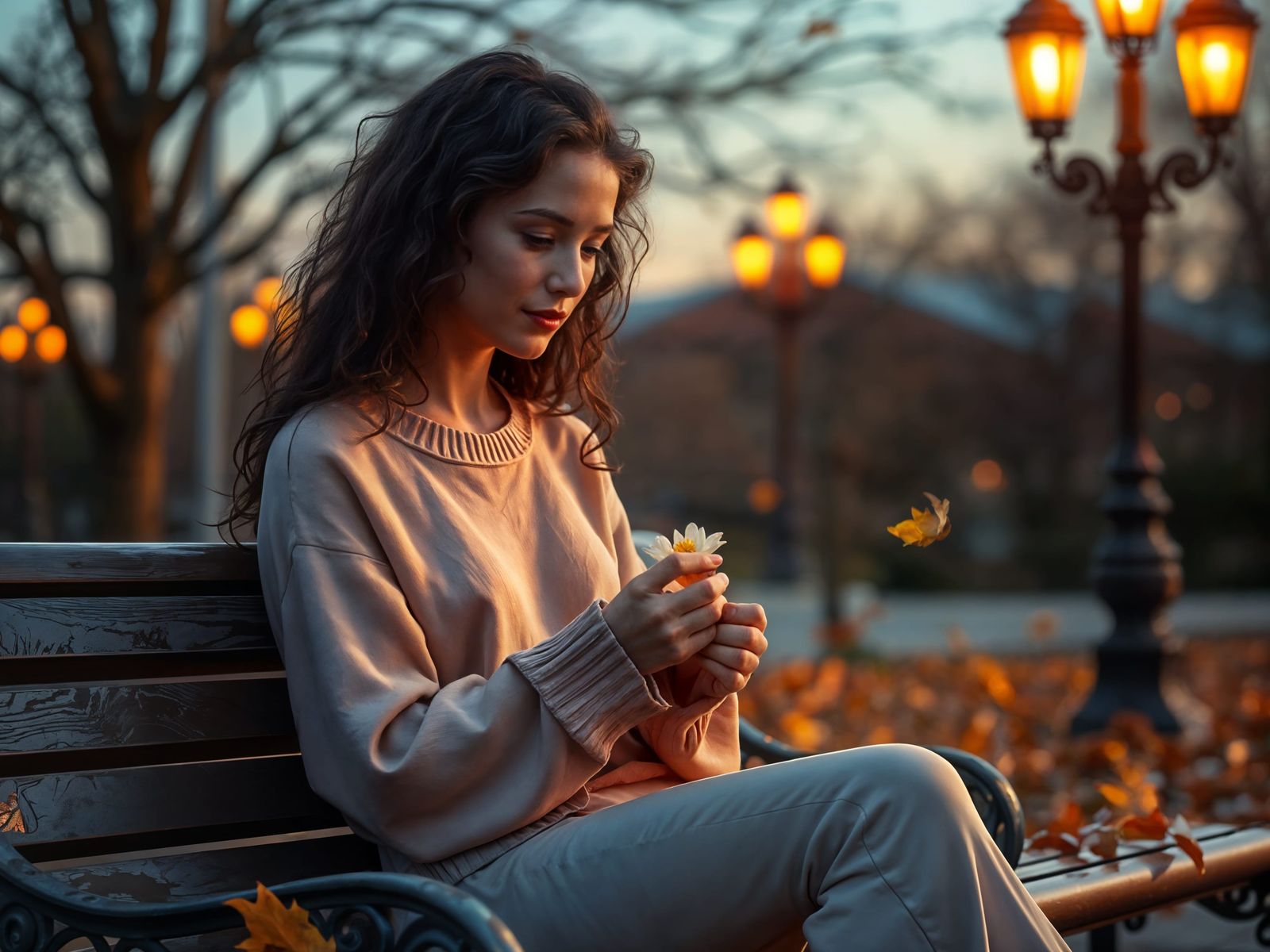 Ethereal Twilight Moment: Serene Young Woman with Moonflower