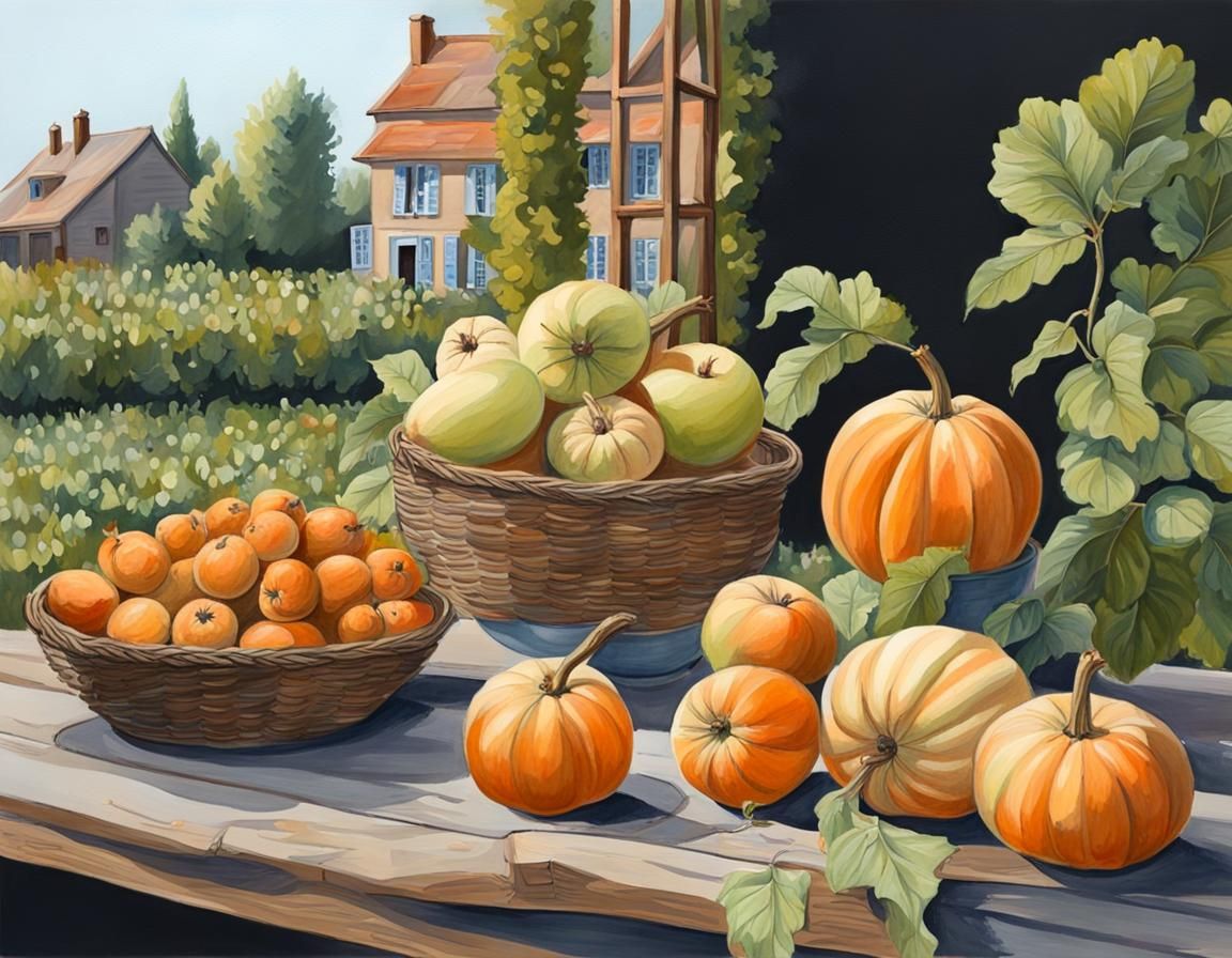 Autumn Harvest Garden Gouache Painting