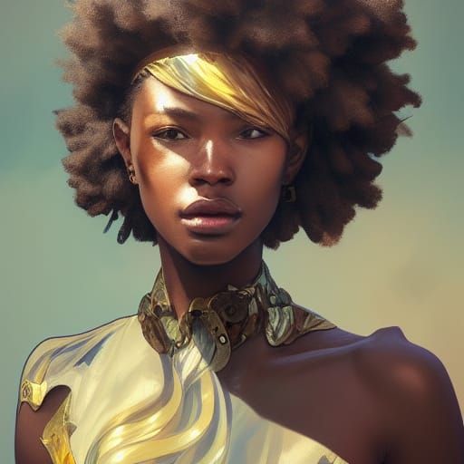 Detailed Portrait of Afro Warrior in Art Nouveau Style