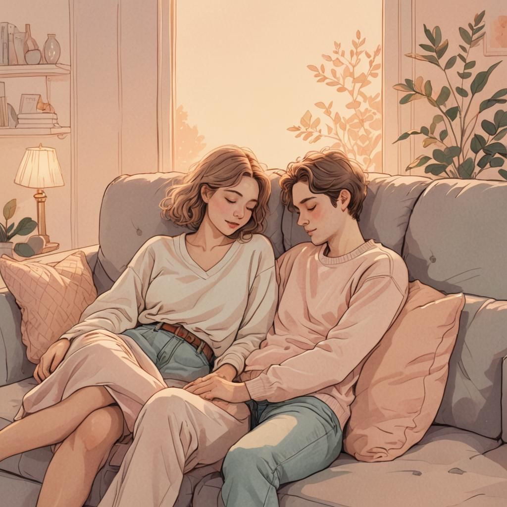 Cozy Cuddle Illustration in Pastel Colors