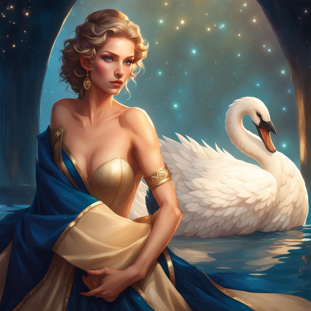 Zeus verliebte sich in Leda. Er näherte sich ihr in der Gestalt eines Schwanes und schwängerte sie  /3