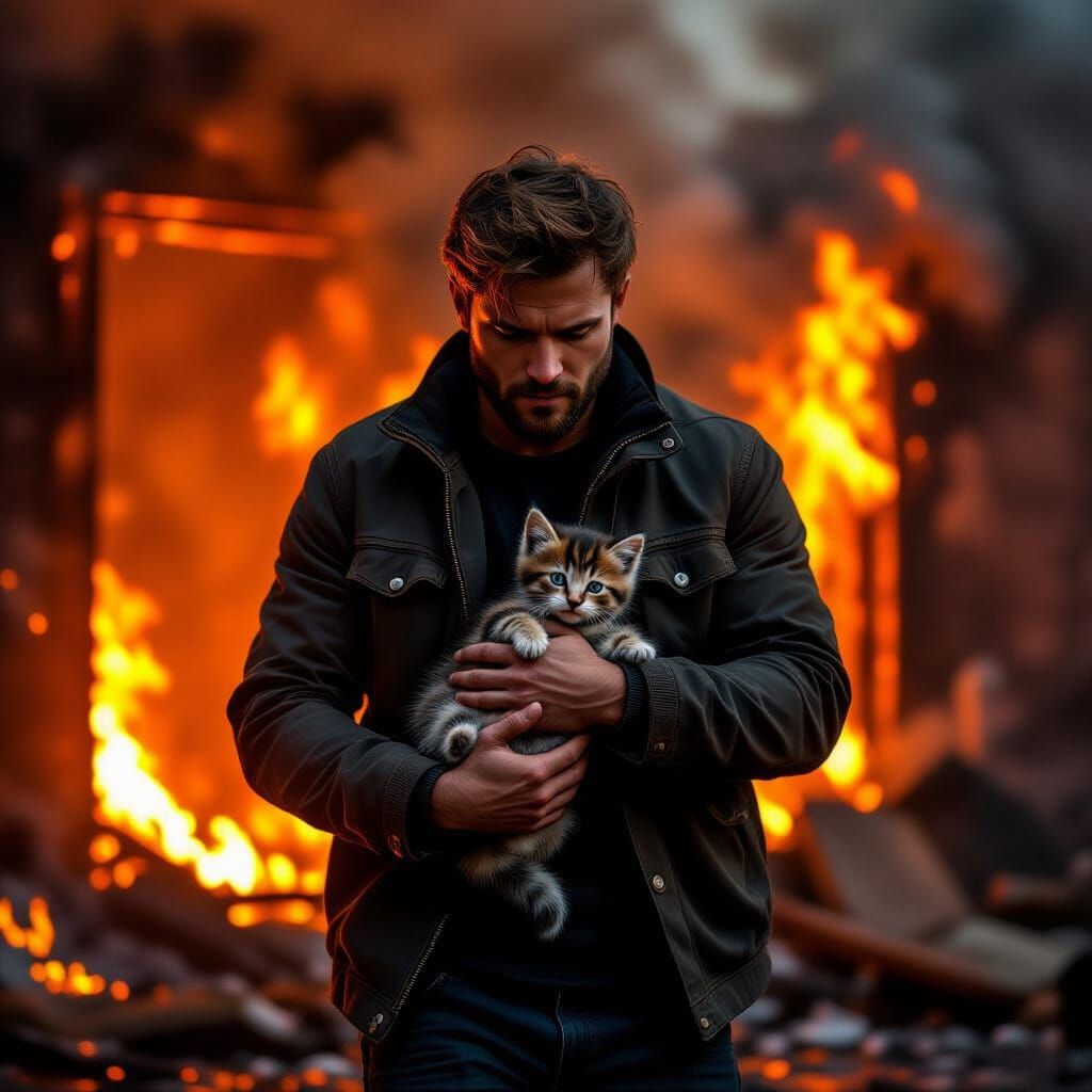 Heroic Man Rescues Kitten From Burning Building