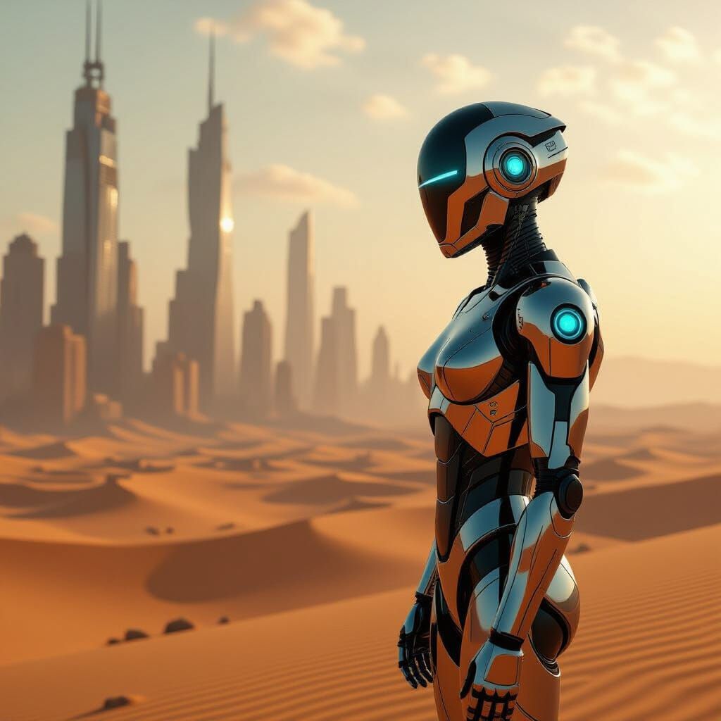 Android Surveys Futuristic Desert Ruins