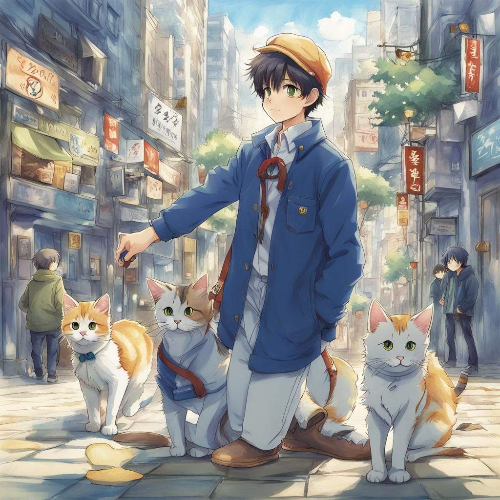 Anime Style Cat-Person Boy Illustration