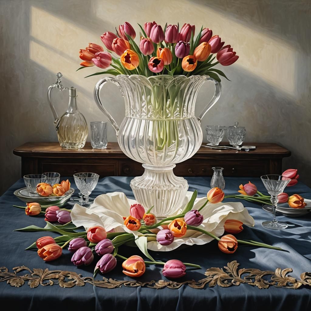 Dutch Still Life: Tulips in Exquisite Vase