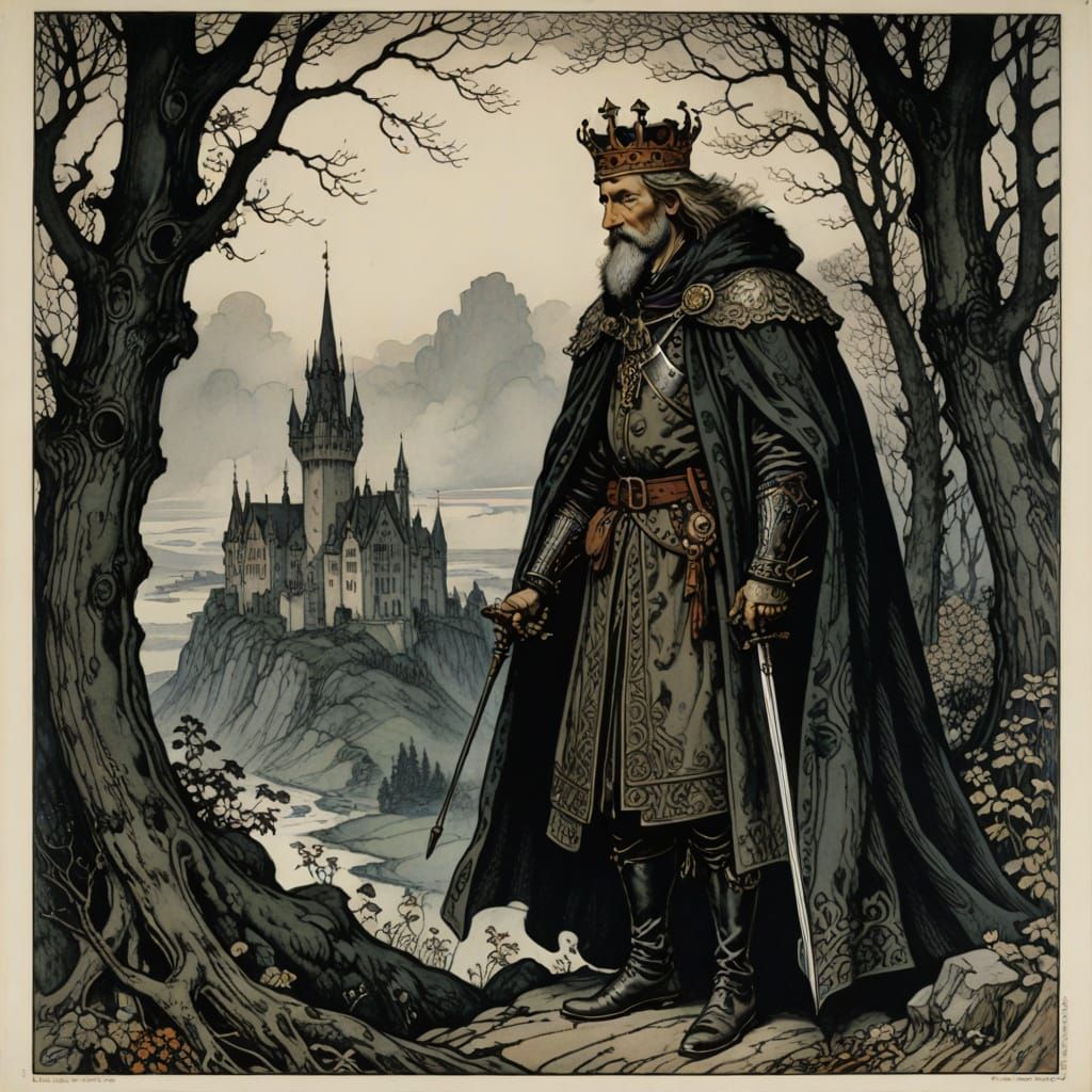 King in Arthur Rackham Lithography Style