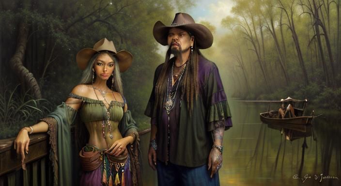 Surreal Bayou Scene in Oil Painting Style