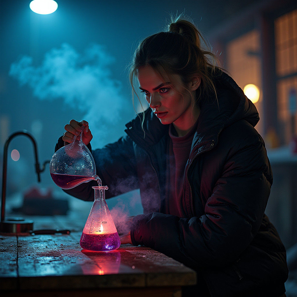Intense Woman in Moody Street-Lit Experiment
