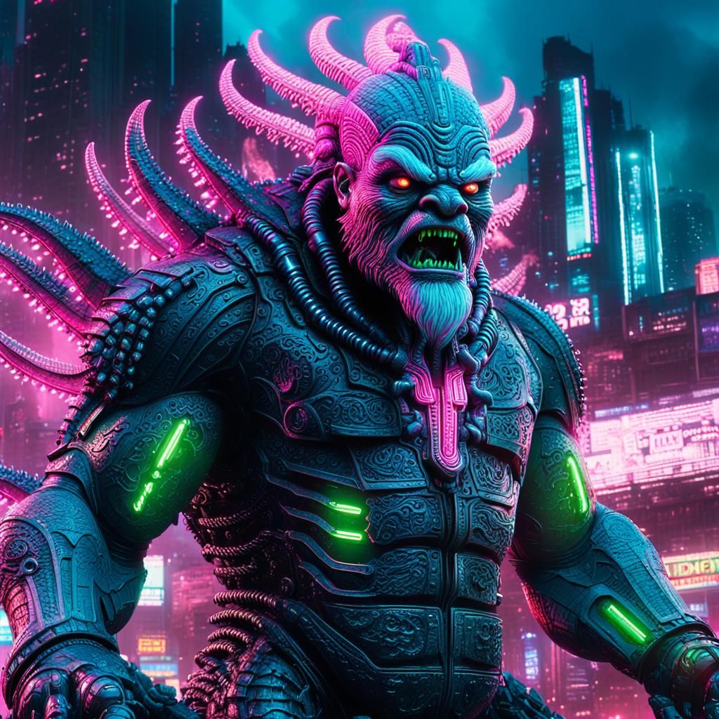 Cyberpunk Kaiju Narendra Modi Rampages Through Future City