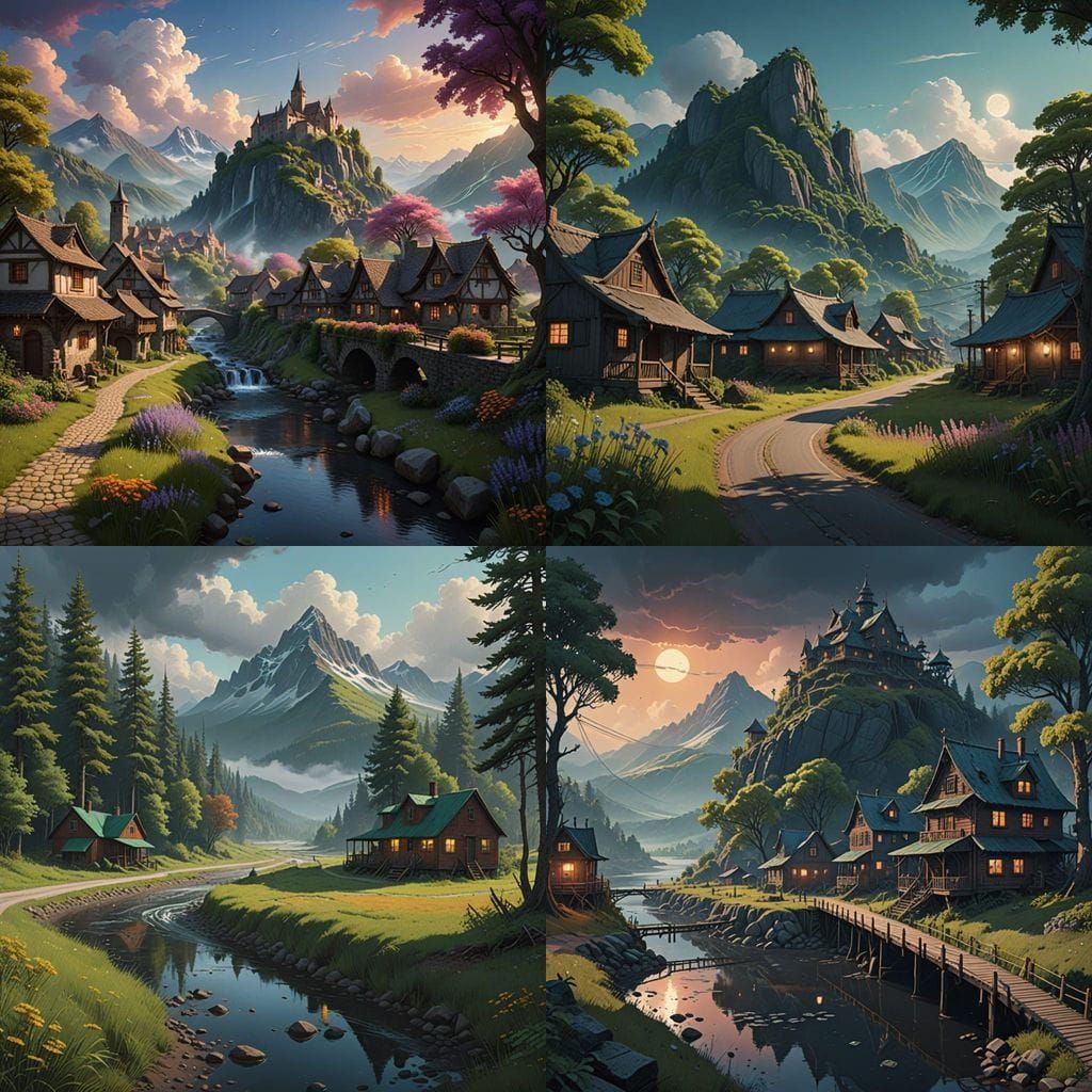 Rustic Village Oasis Amidst Majestic Mountain and Serene Riv...