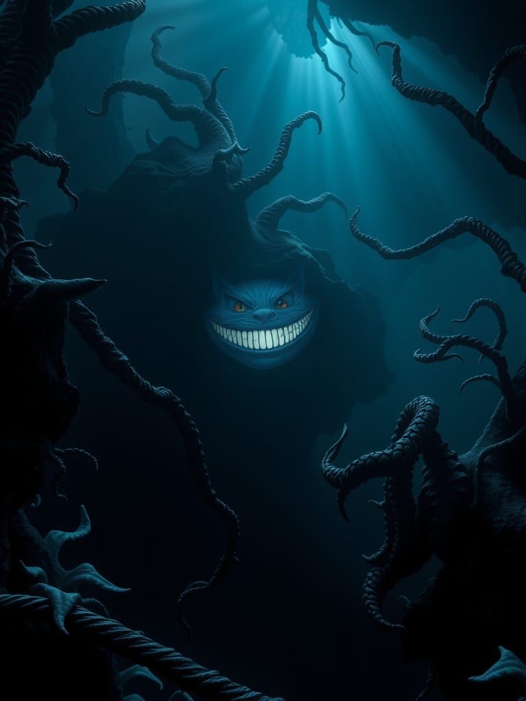 Cheshire Cat's Spectral Smile in Dystopian Underdark