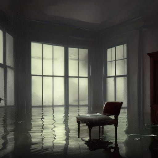 Flooded House Interior in Dark Fantasy Style