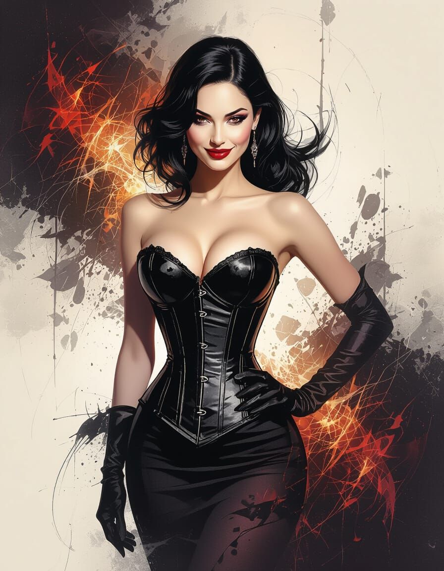 Sensual Woman in Corset: Abstract Digital Painting
