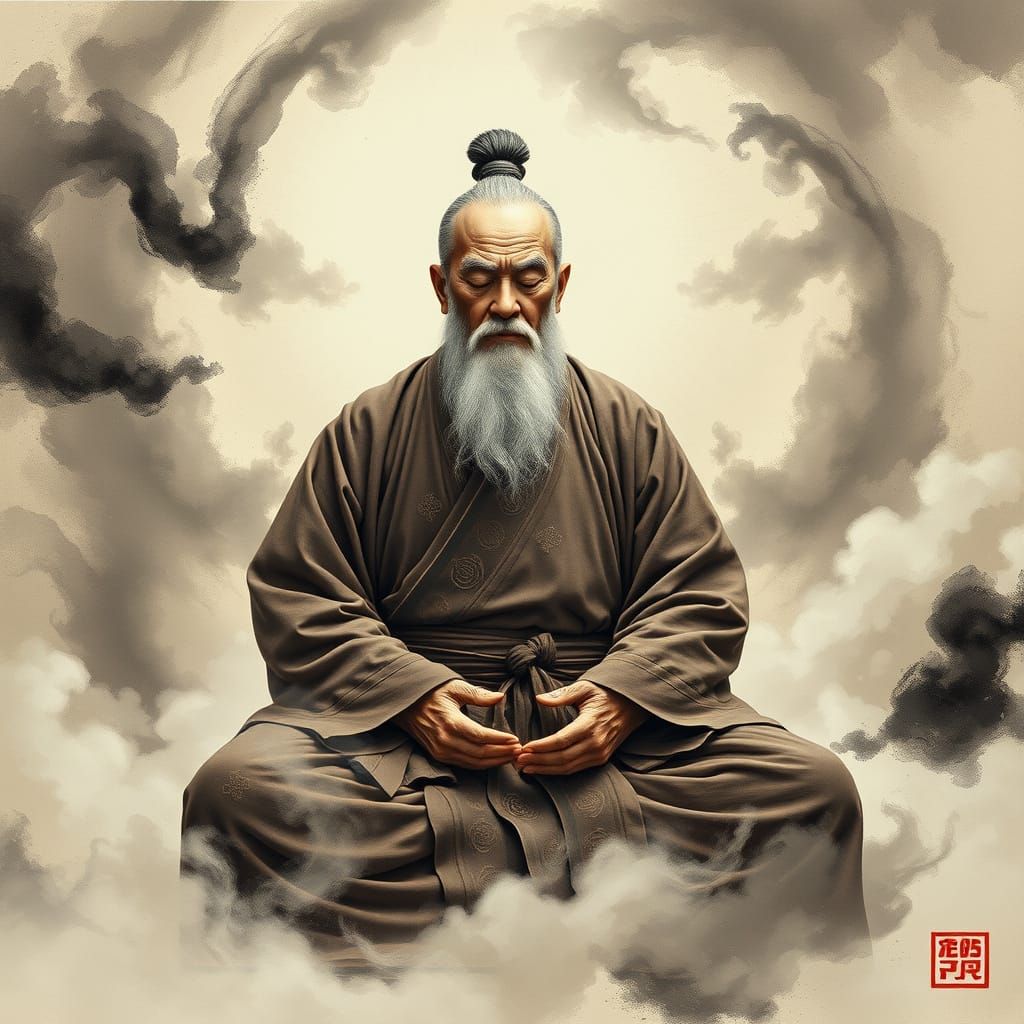 Serene Martial Arts Master in Ink Wash Style