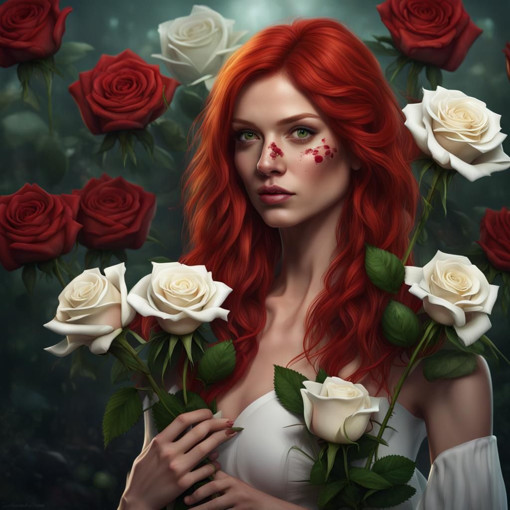 Red-Haired Woman with Roses: Fantasy Concept Art