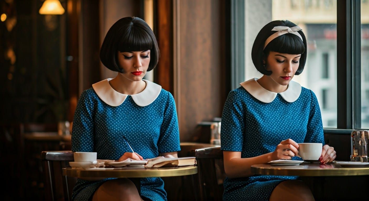 Mod Women in Retro Cafe, 16mm Film Aesthetic