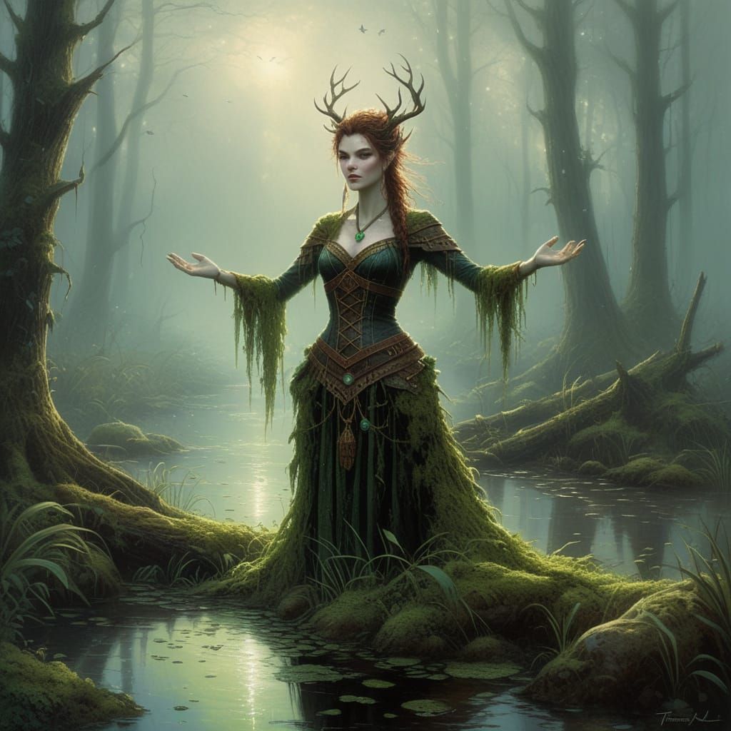 Mystical Swamp Nymph in Dark, Earthy Attire