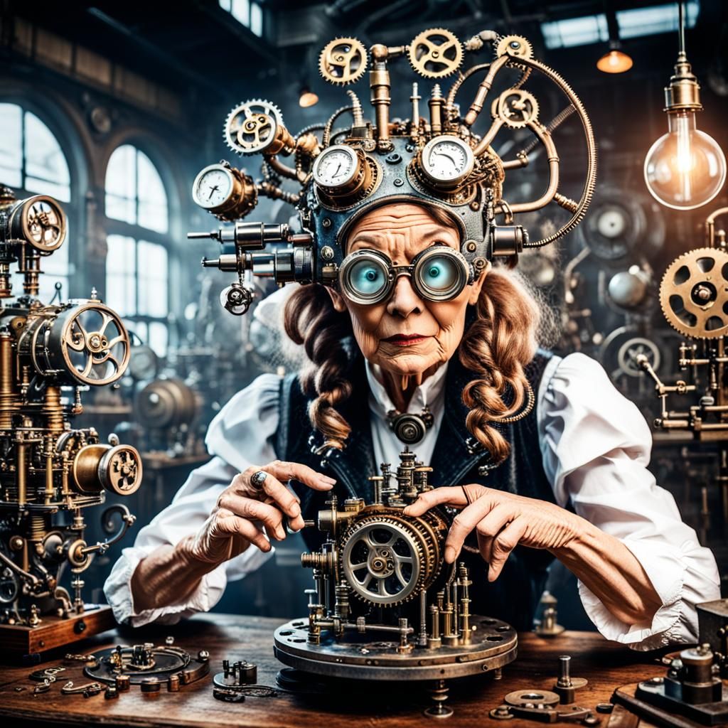 Steampunk Scientist Studies Brain in Lab