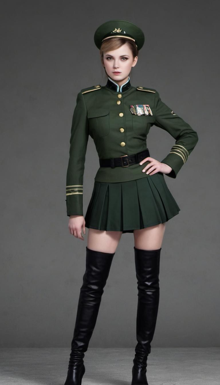 Female Military Officer in Green Dress Uniform