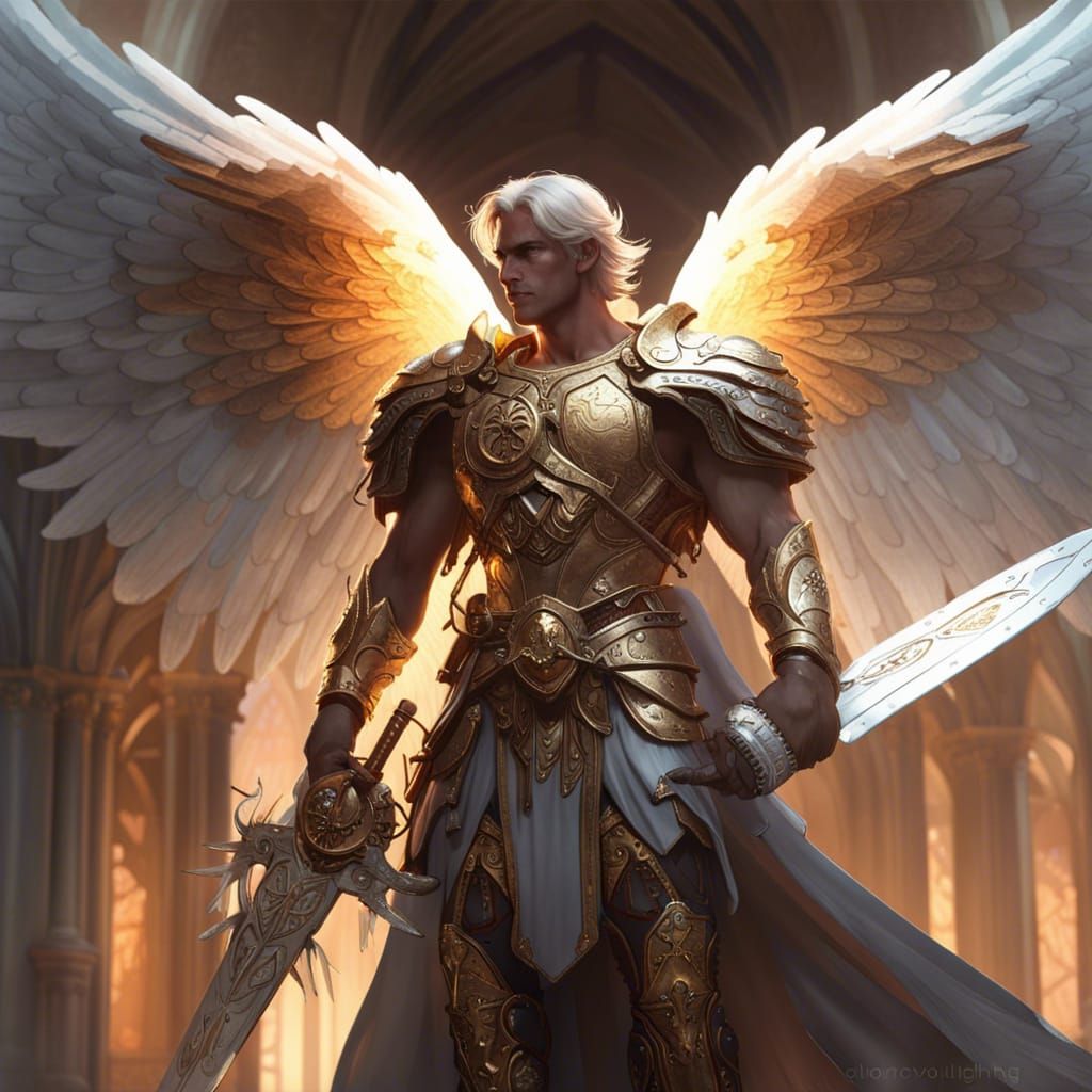 Angelic Warrior Concept Art in Orange and Teal