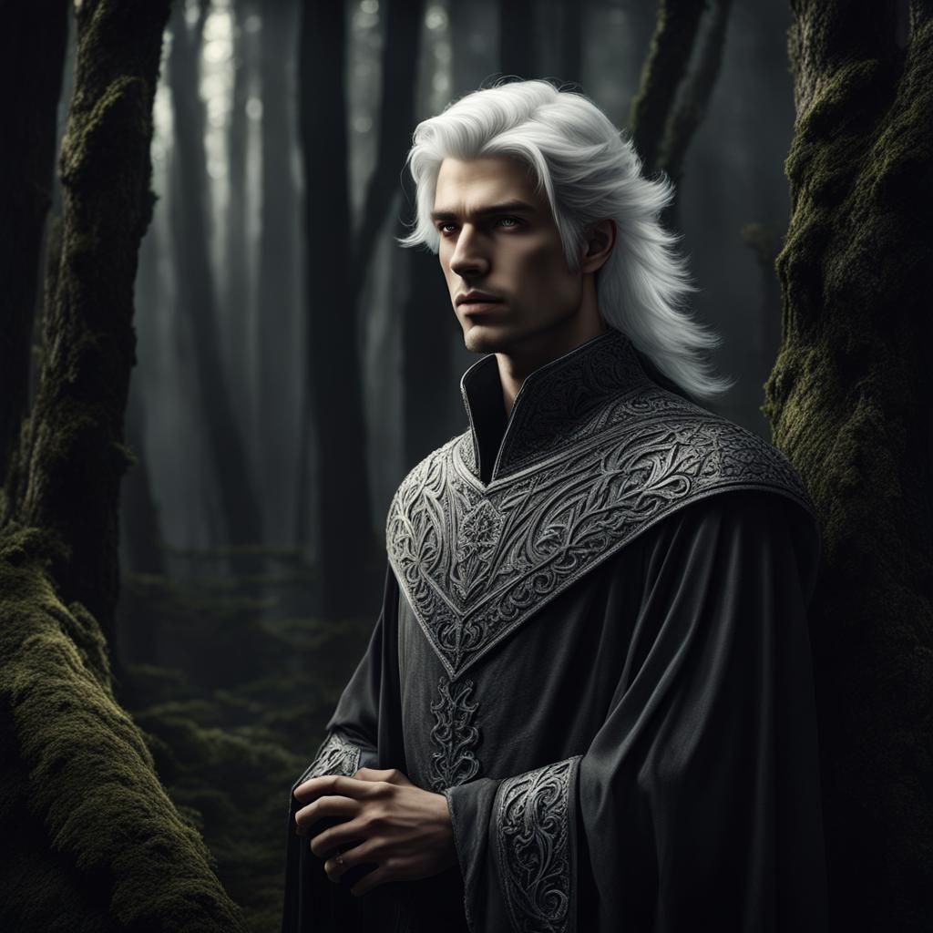 Medieval Man in Forest with Chiaroscuro Lighting
