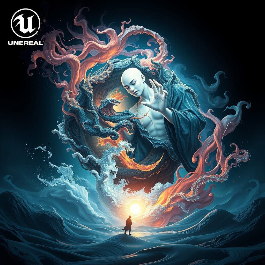 Ethereal Balance of Opposites in Vibrant Fantasy Realm