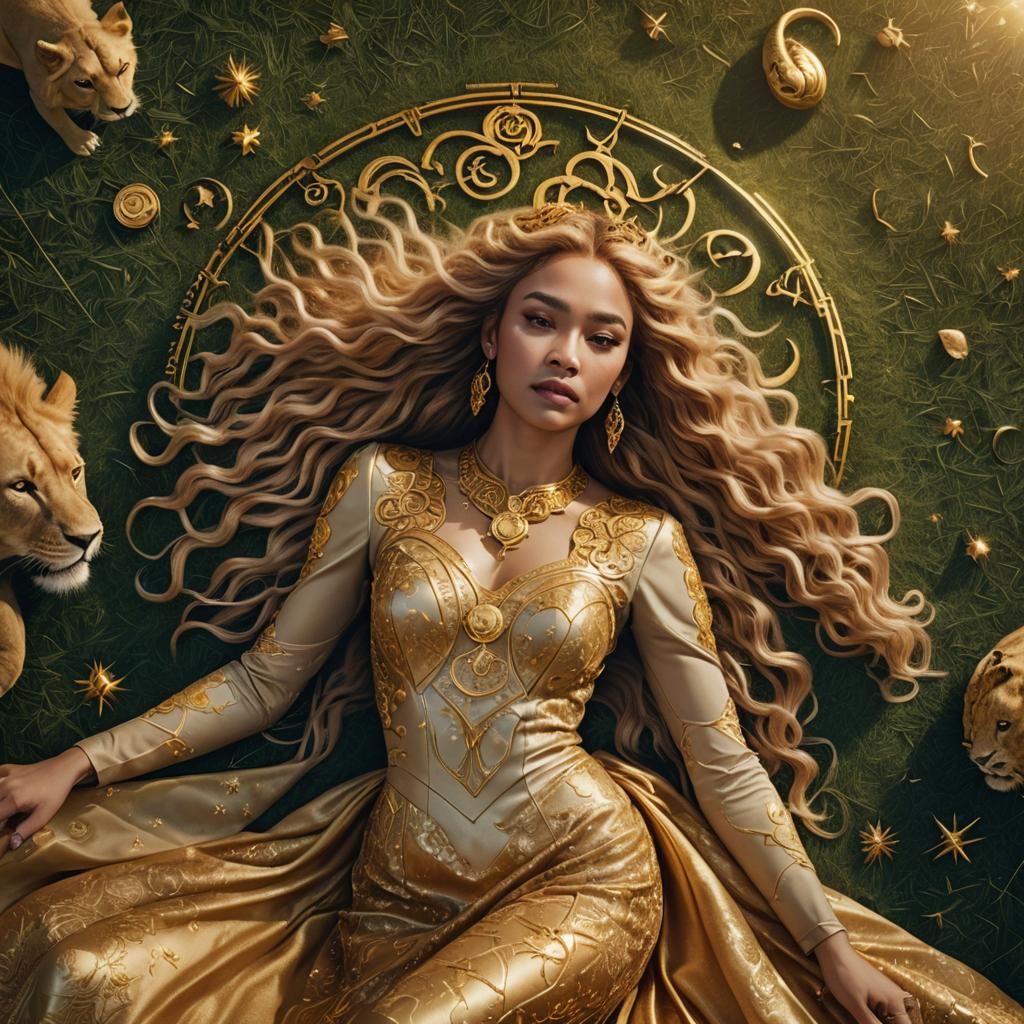 Golden Haired Woman with Leo Zodiac Sign