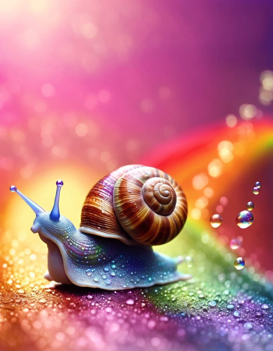Snail Slides on Rainbow Trail in Whimsical Style
