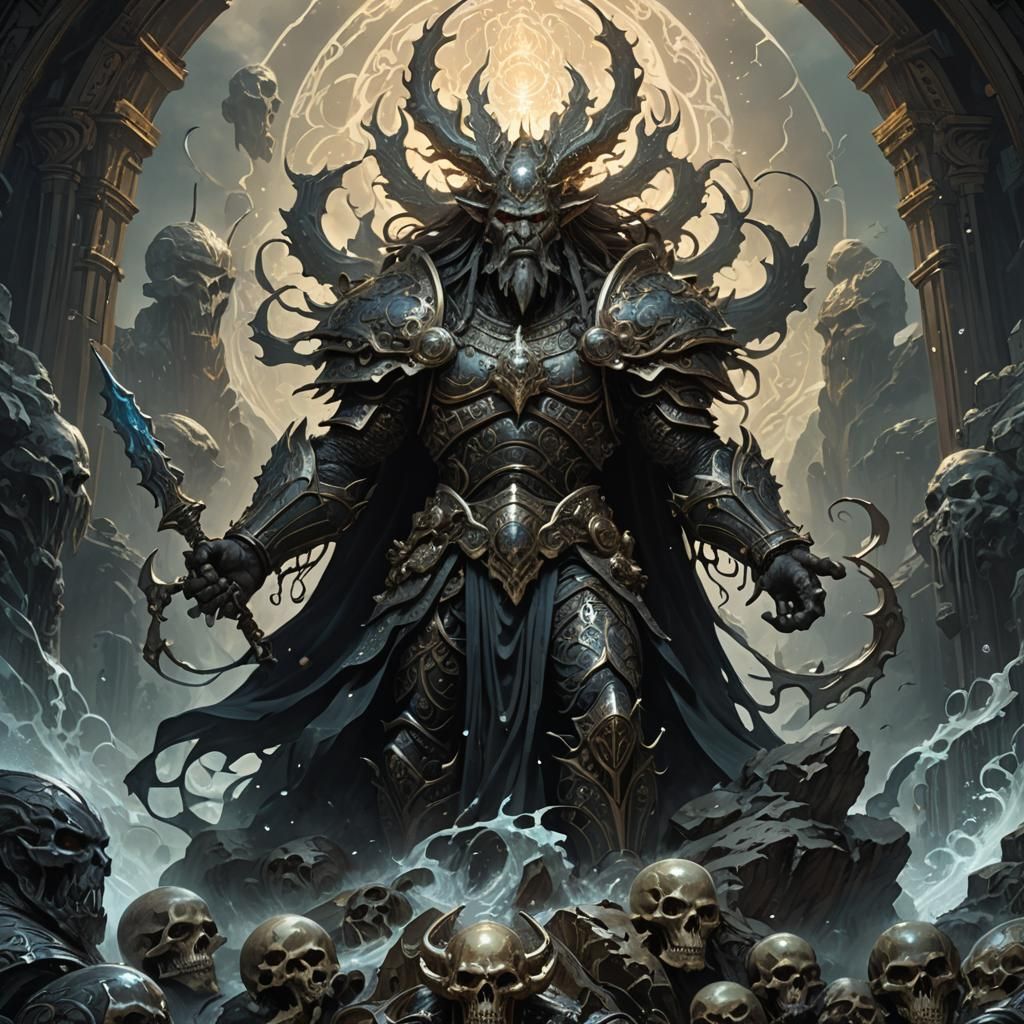 Cursed Hydros God in Dark Fantasy Art Nouveau Style