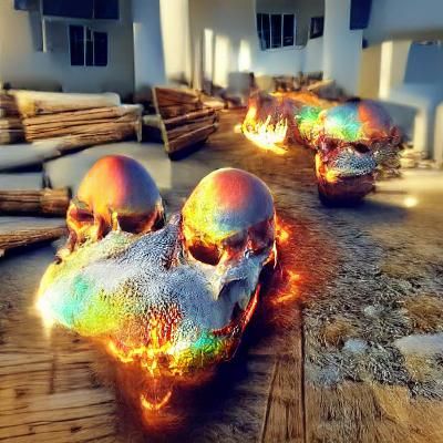 Flaming Skulls with Iridescent Lighting in 8K