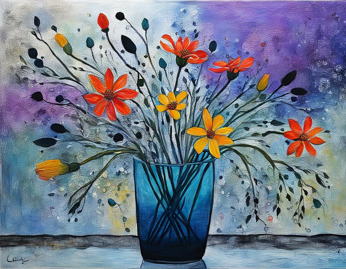 Ethereal Floral Art in Neo-Primitivism Style