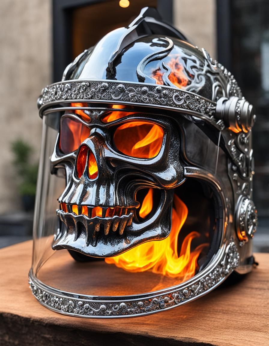 Flaming Ghost Helmet in Crystal Glass