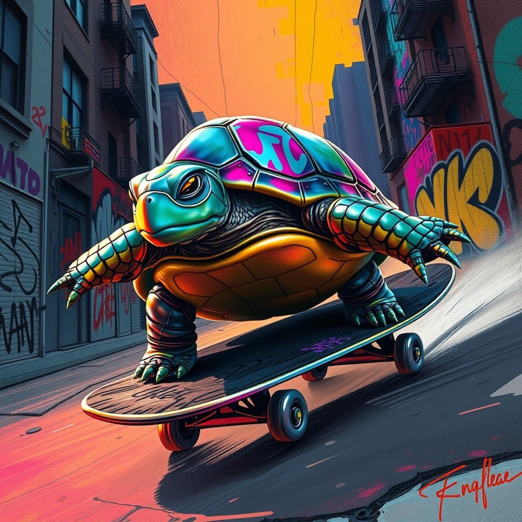 Majestic Turtle Cruises City Streets on High-Tech Skateboard