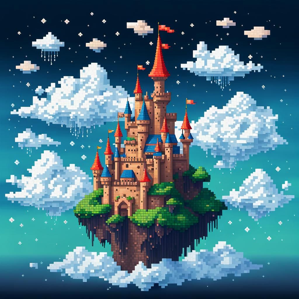 Fairy Tale Castle in the Clouds: Pixel Art