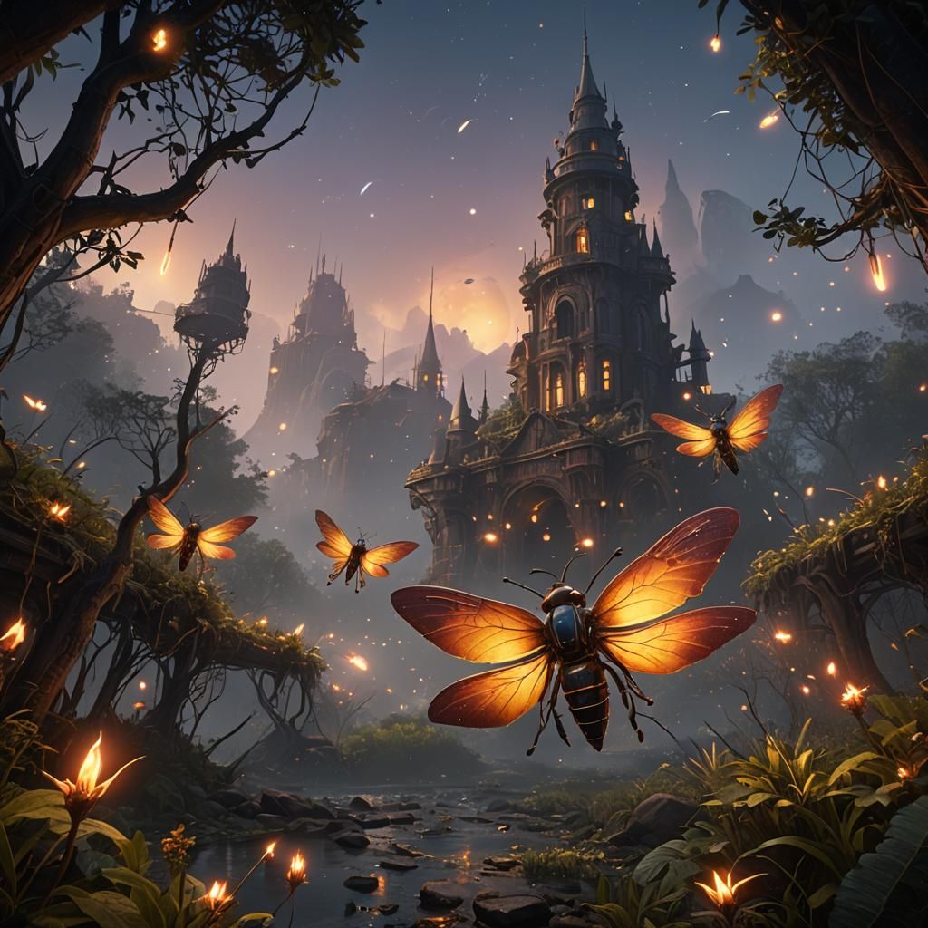 Fantastical Firefly in Detailed Matte Painting