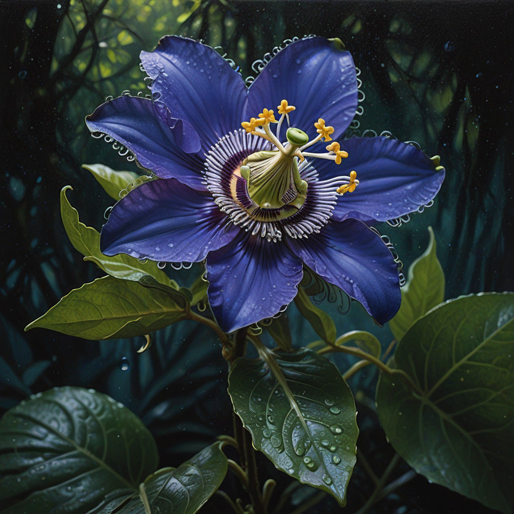 Ethereal Passiflora Bloom in a Magical Forest