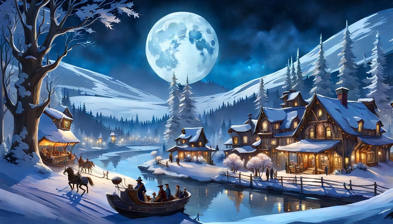 Steampunk Sleigh Rides Through Frozen Winter Night