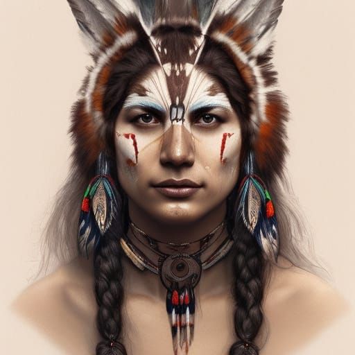 Native American Woman with Wolf Headdress