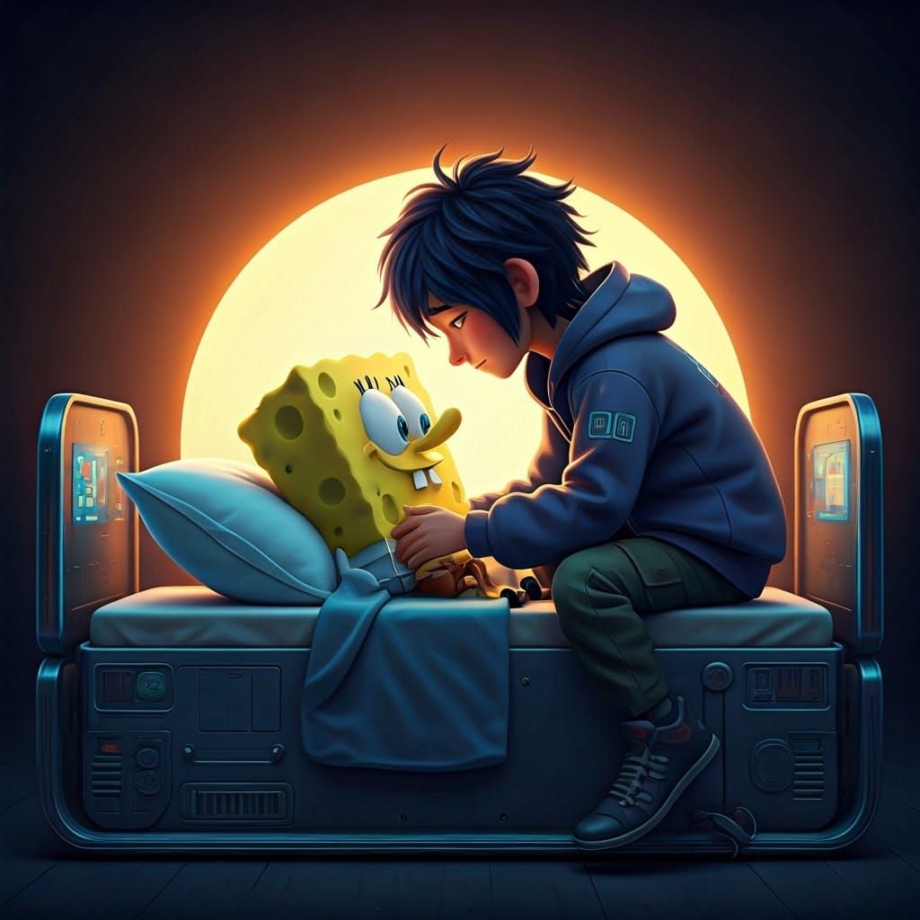 Hiro Hamada Tucks SpongeBob In: Pixar-Style 3D Art